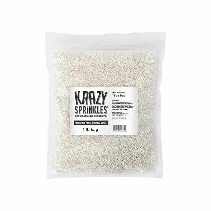 Buy White Mini Pearl Beads by Krazy Sprinkles | Bakell 1/2 Cup